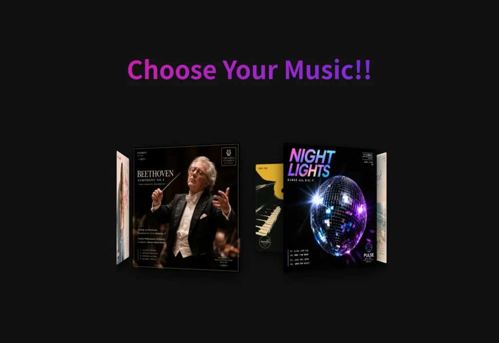 3Dレコードカルーセルと波紋エフェクトのUI